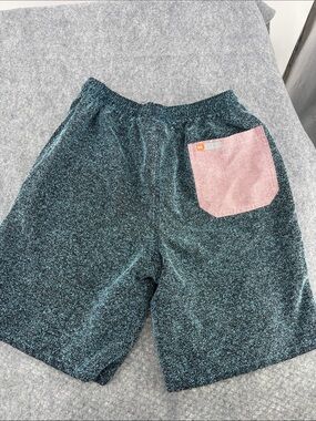 AMBSN blue black pull on textured towel shorts with pockets  made in USA M